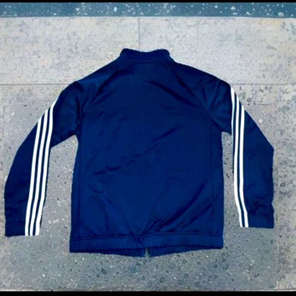 Vintage Adidas Running Track Jacket Full Zip Blue W/3 White Strips Pockets Uni - Picture 4 of 7